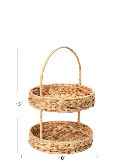 Household Essentials 15" Water Hyacinth 2-Tier Tray